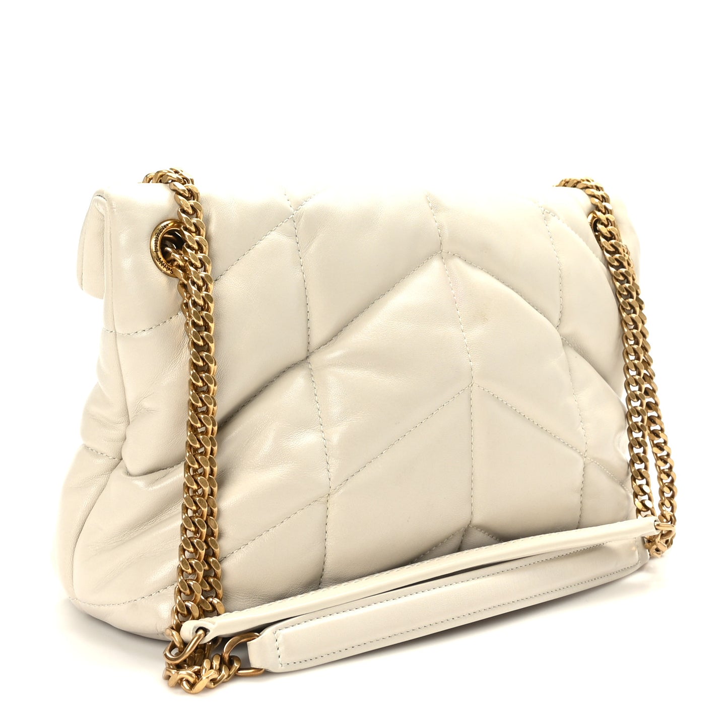 Lambskin Quilted Small Loulou Puffer Monogram Chain Satchel Crema Soft