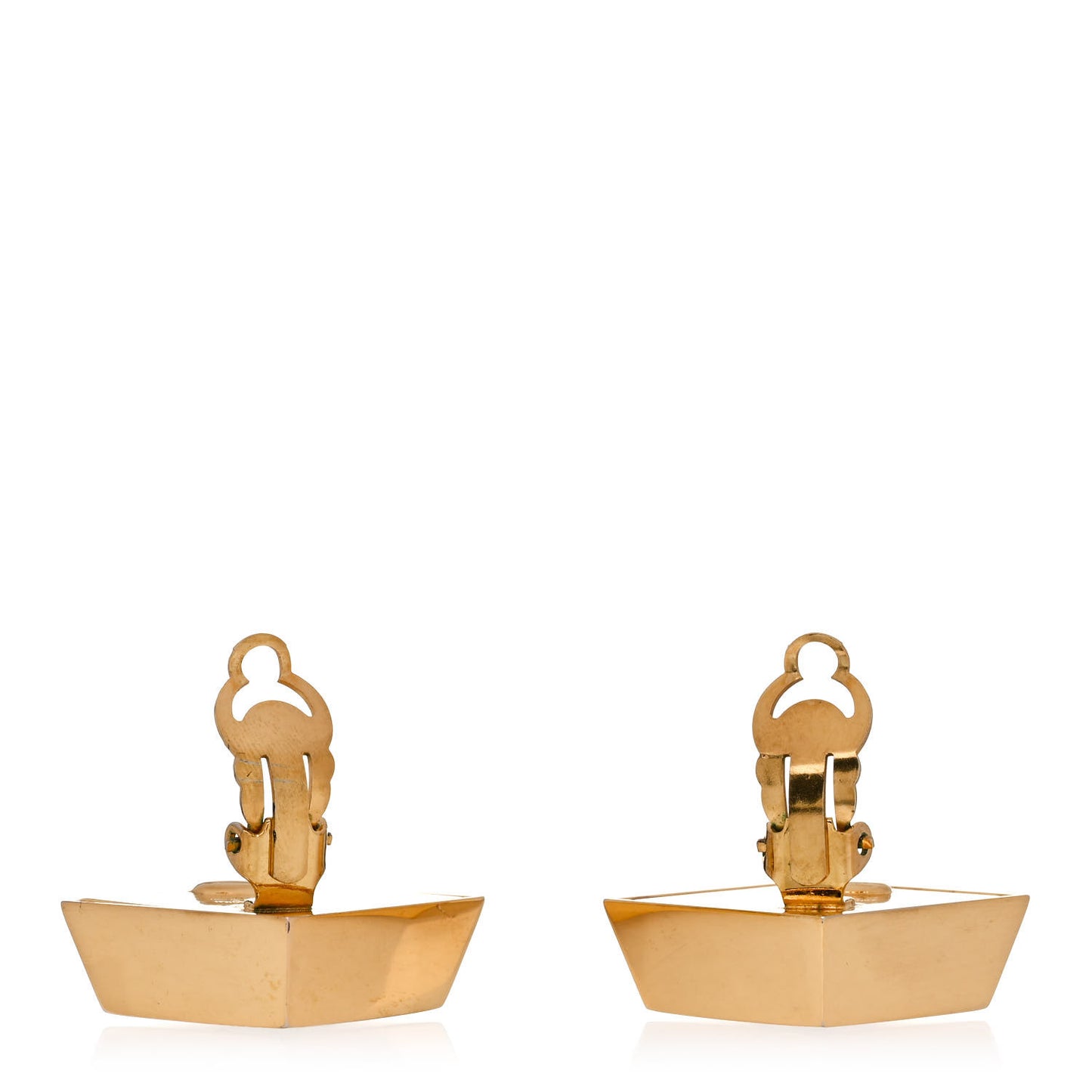 Metal CC Square Clip On Earrings Black Gold