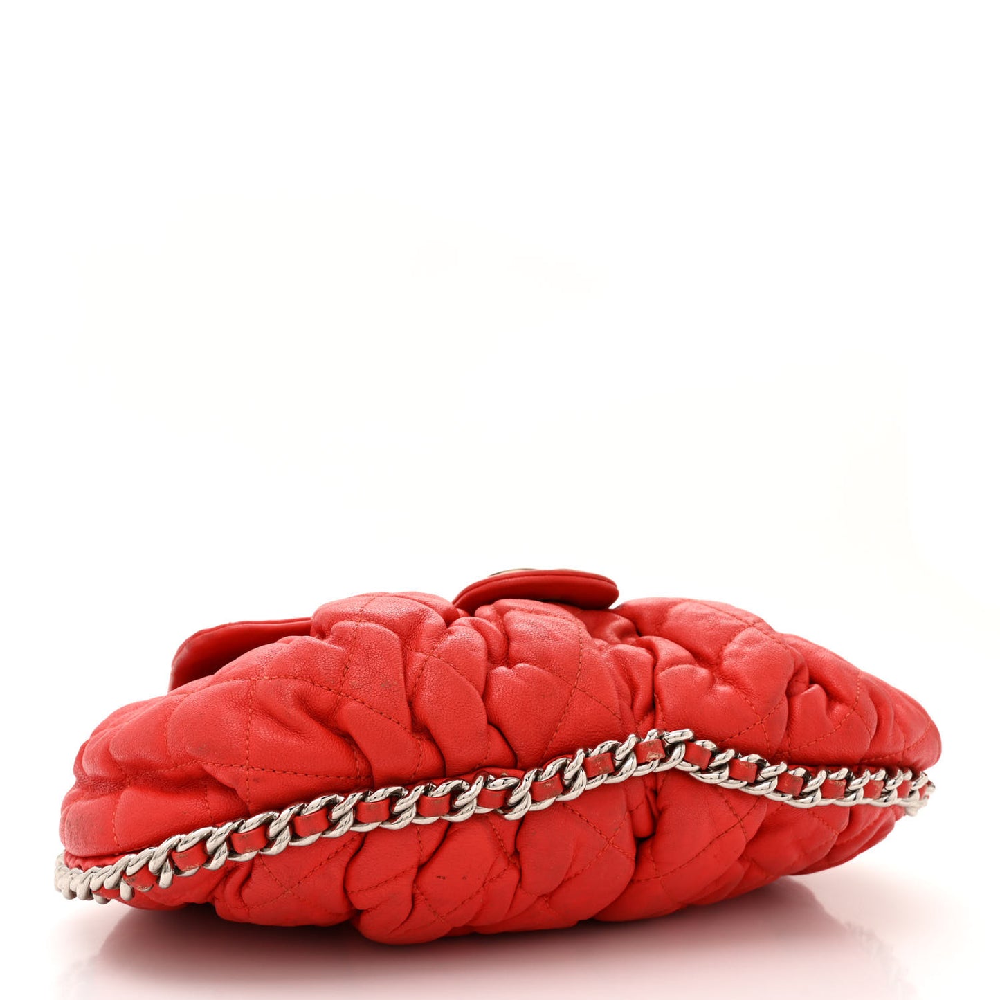 Washed Lambskin Quilted Medium Chain Around Messenger Red