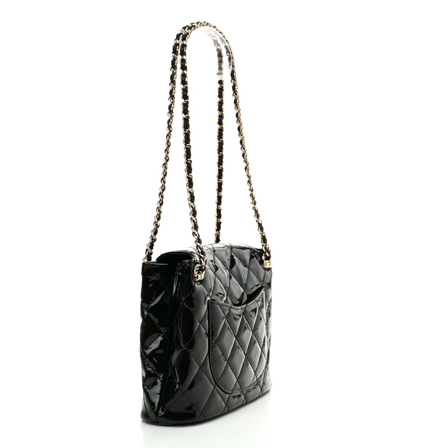 Patent Quilted Shiny Coco Small Flap Hobo Black