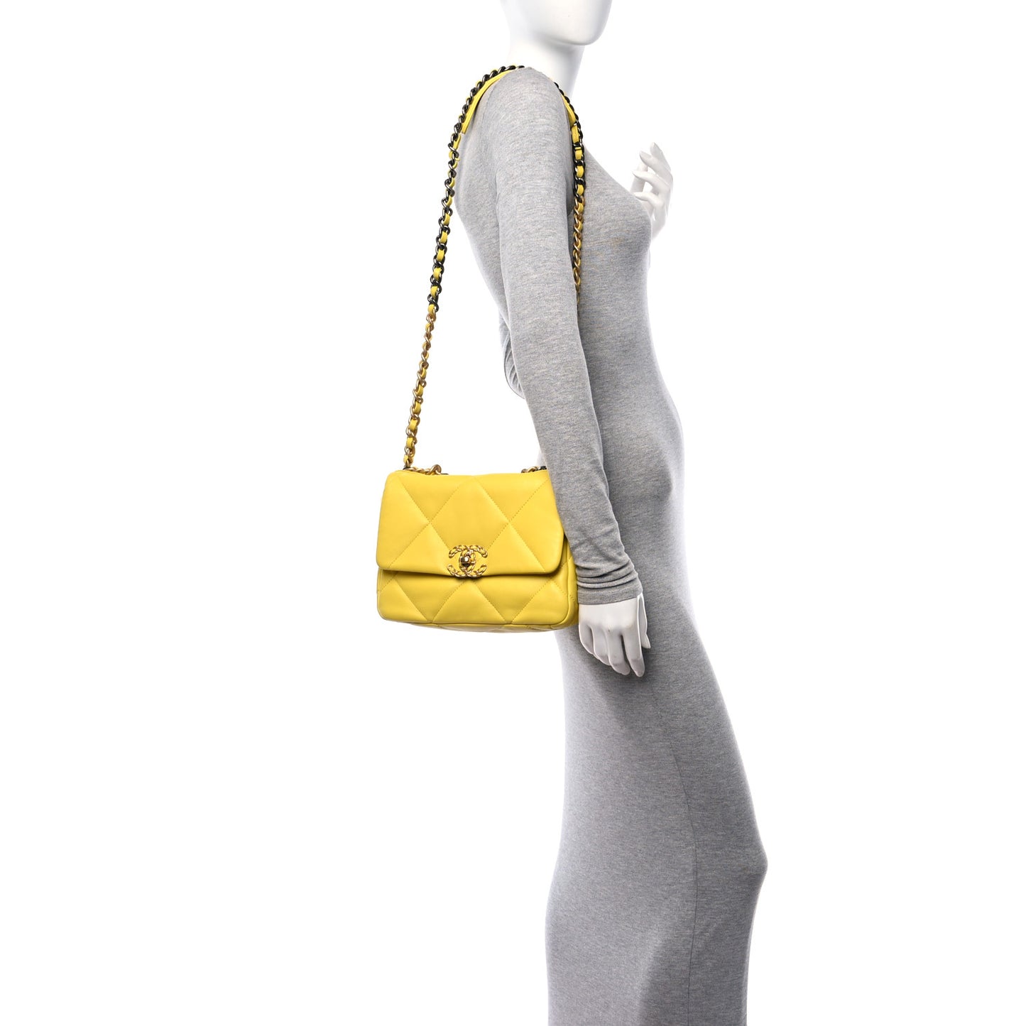 Lambskin Quilted Medium Chanel 19 Flap Yellow
