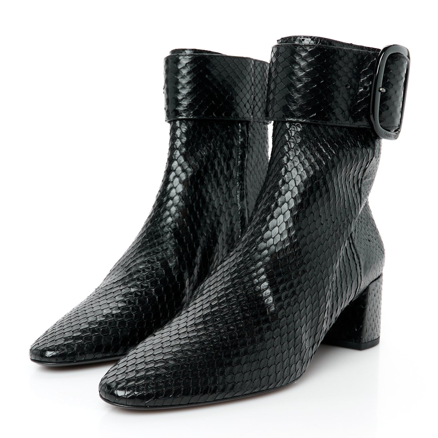 Shiny Snakeskin Joplin Buckle Booties 37.5 Black