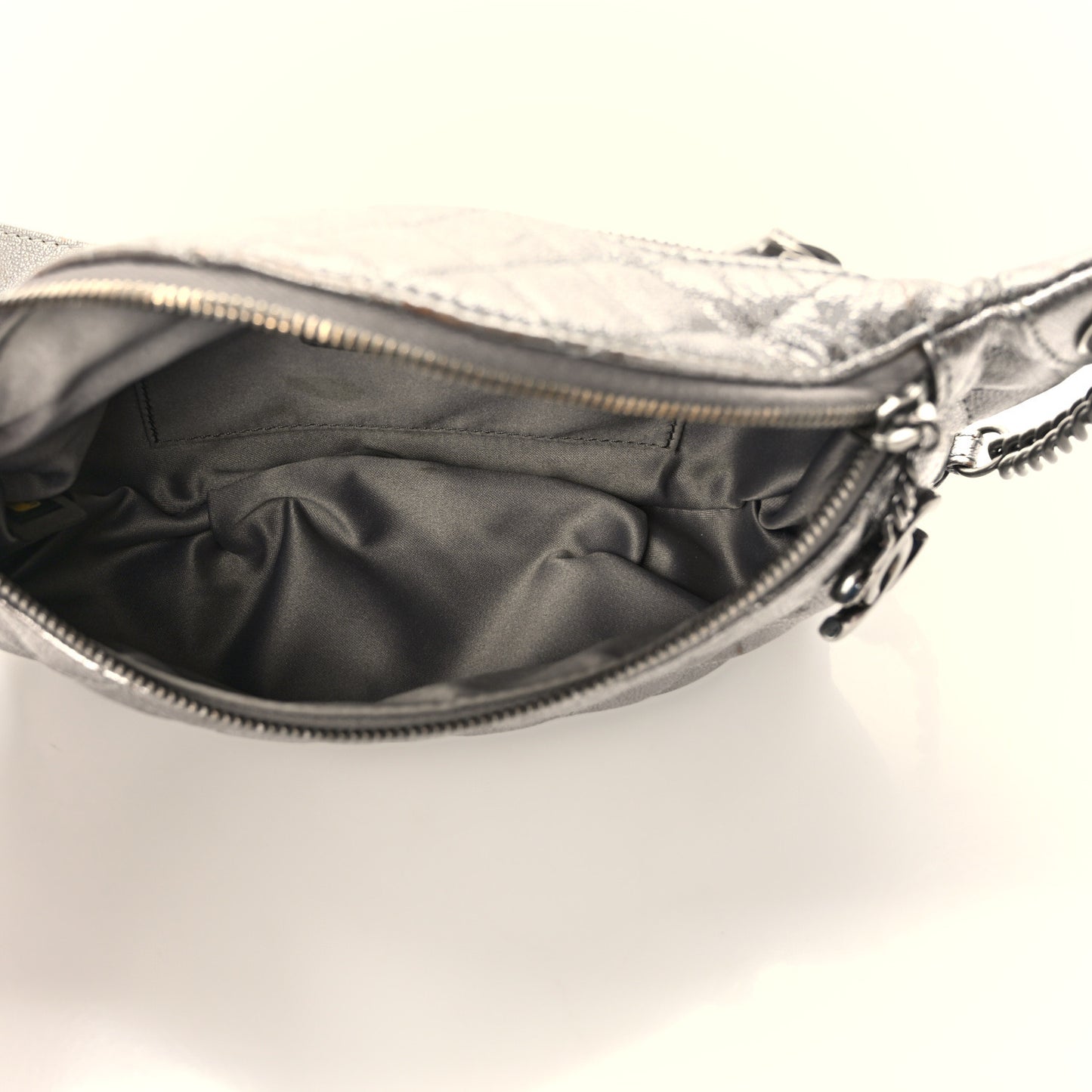 Metallic Goatskin Quilted Banane Waist Bag Fanny Pack Silver