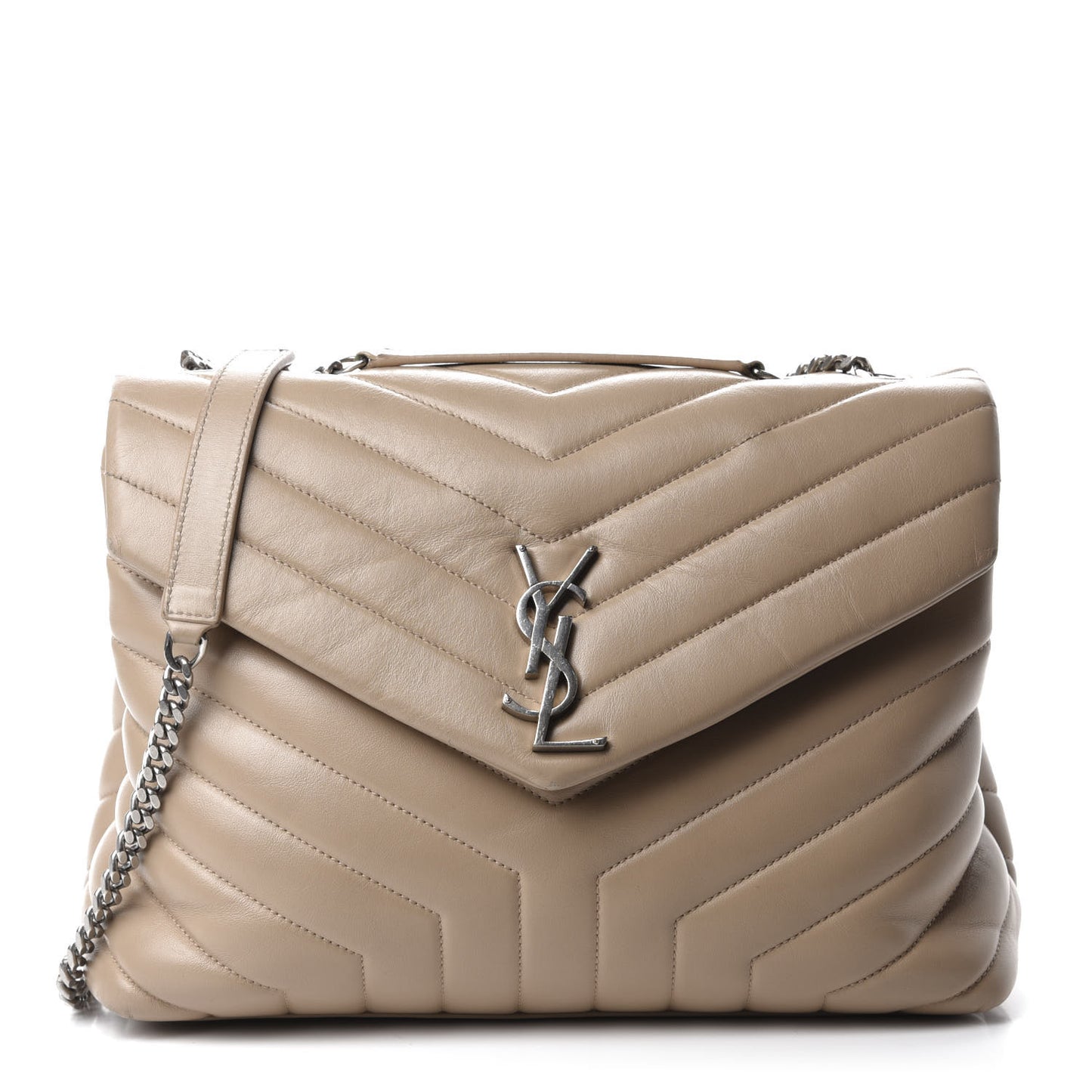 Calfskin Y Quilted Monogram Medium Loulou Chain Satchel Dark Beige