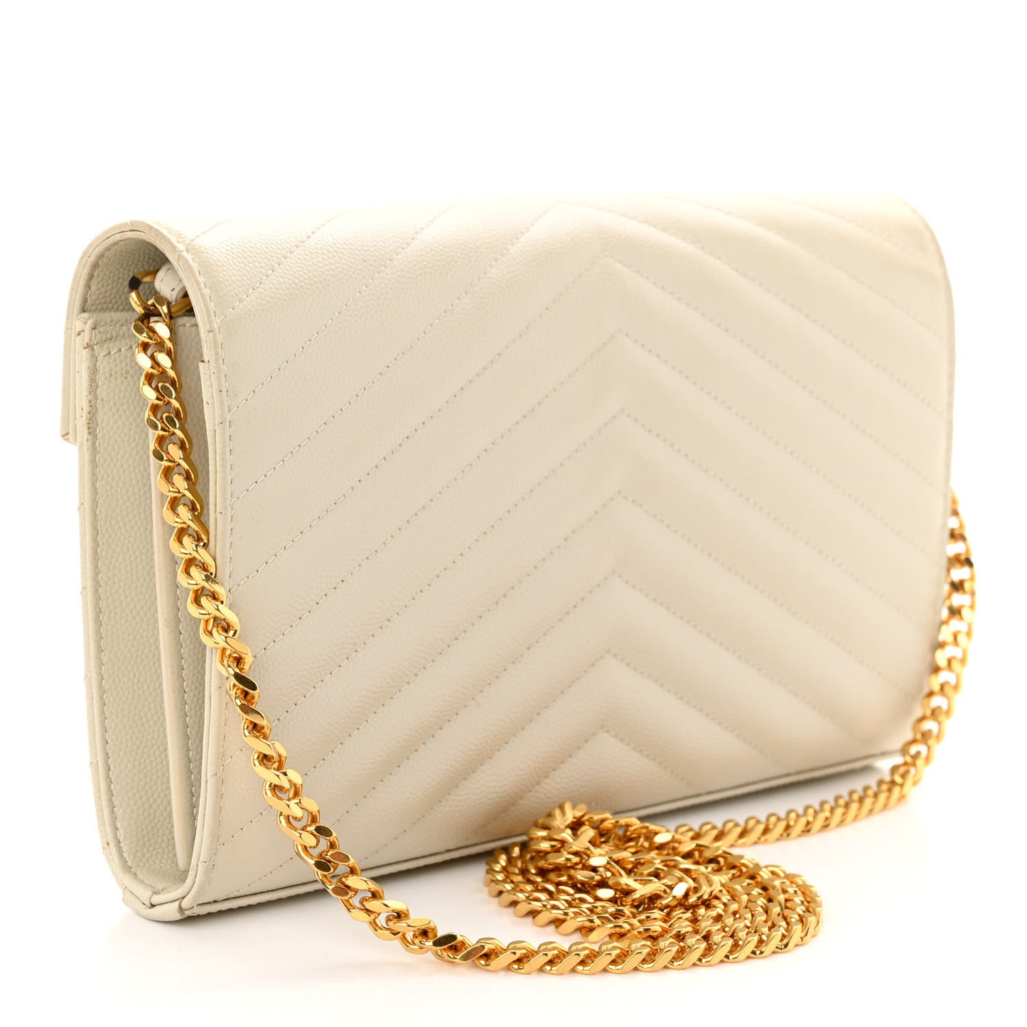Grain De Poudre Matelasse Chevron Monogram Chain Wallet Crema Soft