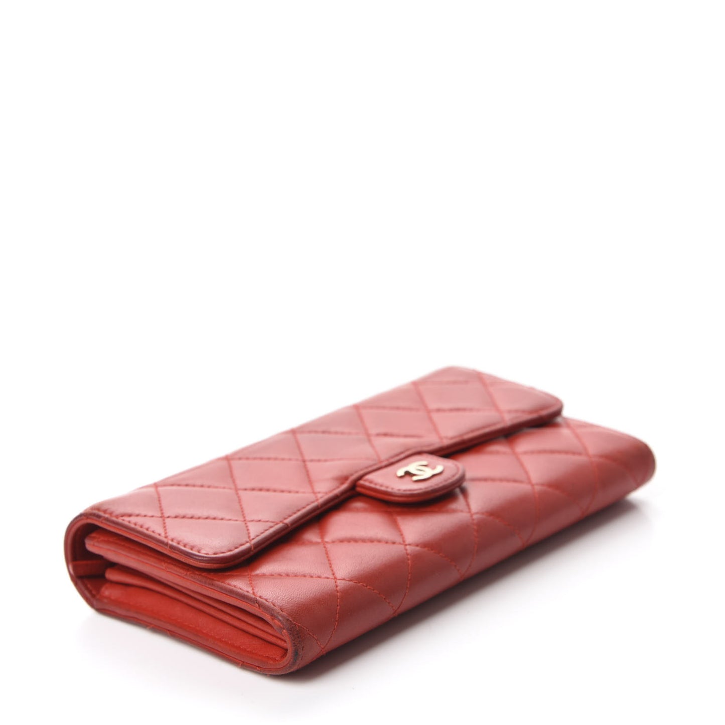 Lambskin Quilted Large Flap Wallet Red