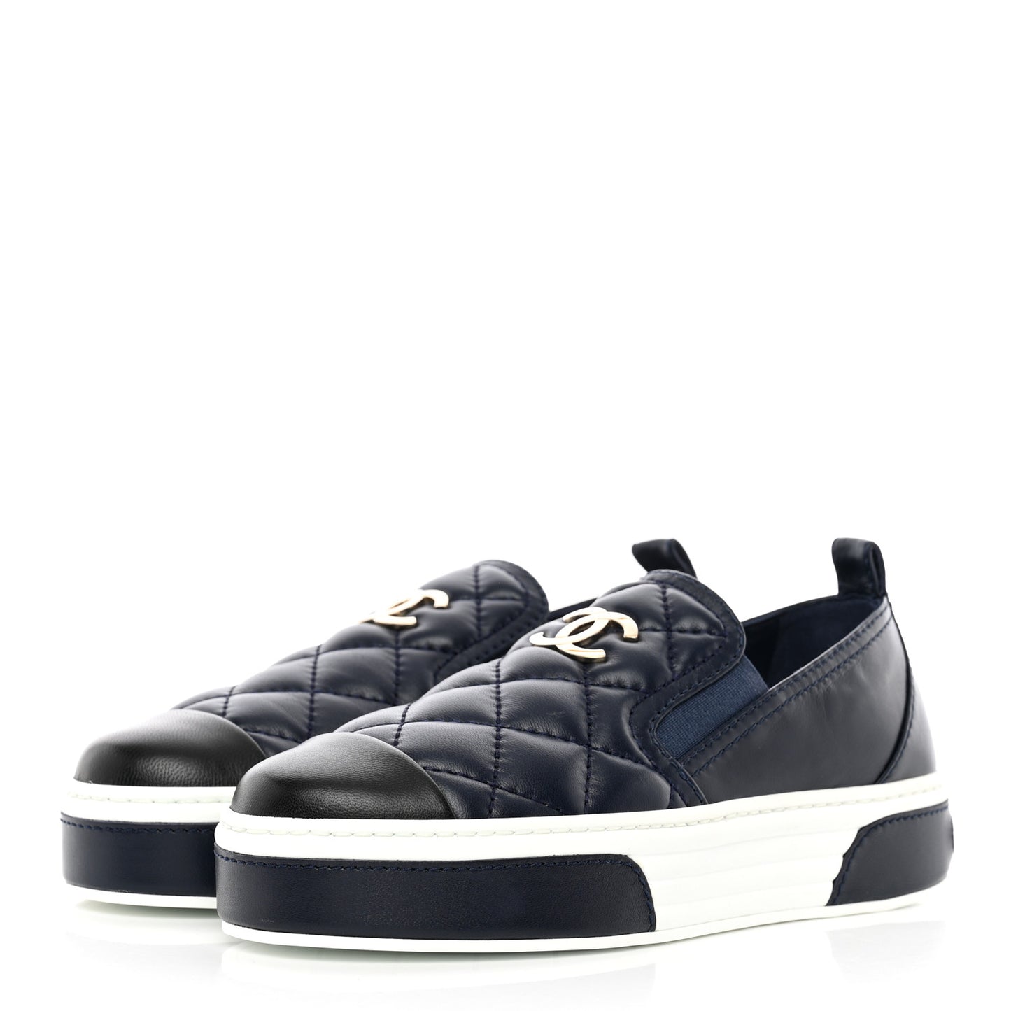 Lambskin Quilted Womens CC Stroll Sneakers 36 Dark Blue Black
