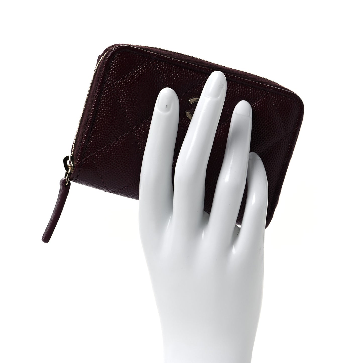 Caviar Quilted Zip Around Coin Purse Burgundy