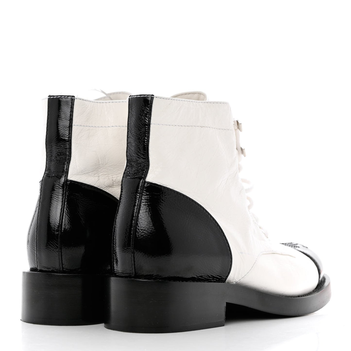Distressed Patent Cap Toe Combat Boots 37 White Black