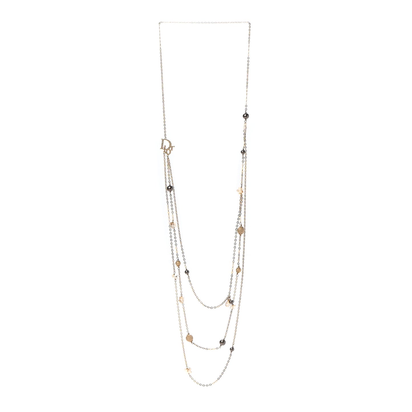 Metal Crystal Multi Strand Necklace Gold