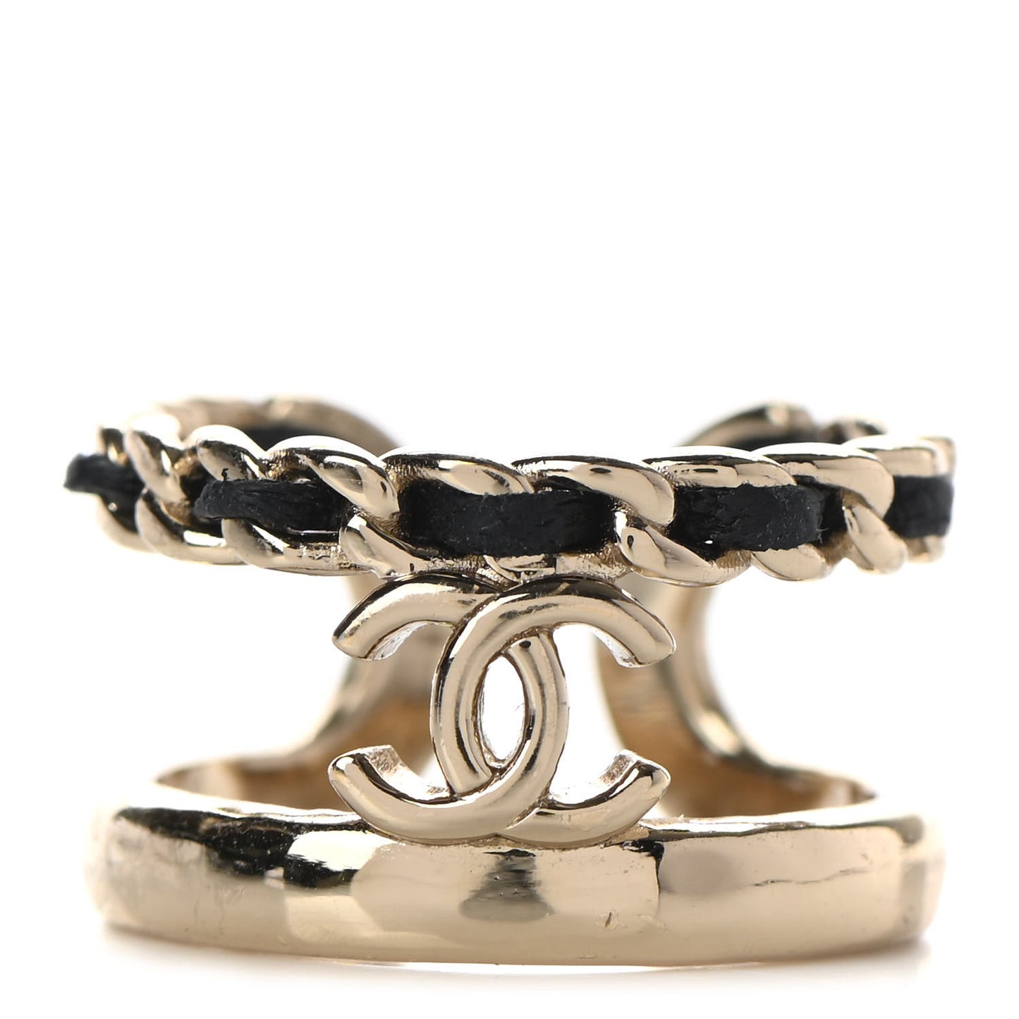 Metal Lambskin CC Ring 54 Gold Black