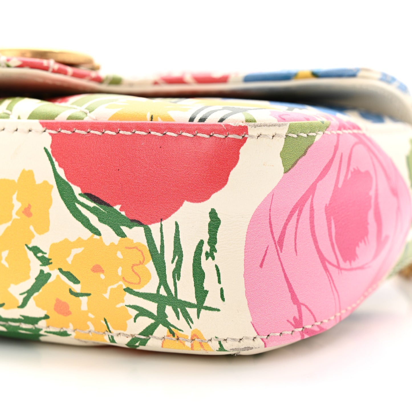 X KEN SCOTT Calfskin Matelasse Floral Print Super Mini GG Marmont Shoulder Bag Ivory Pink