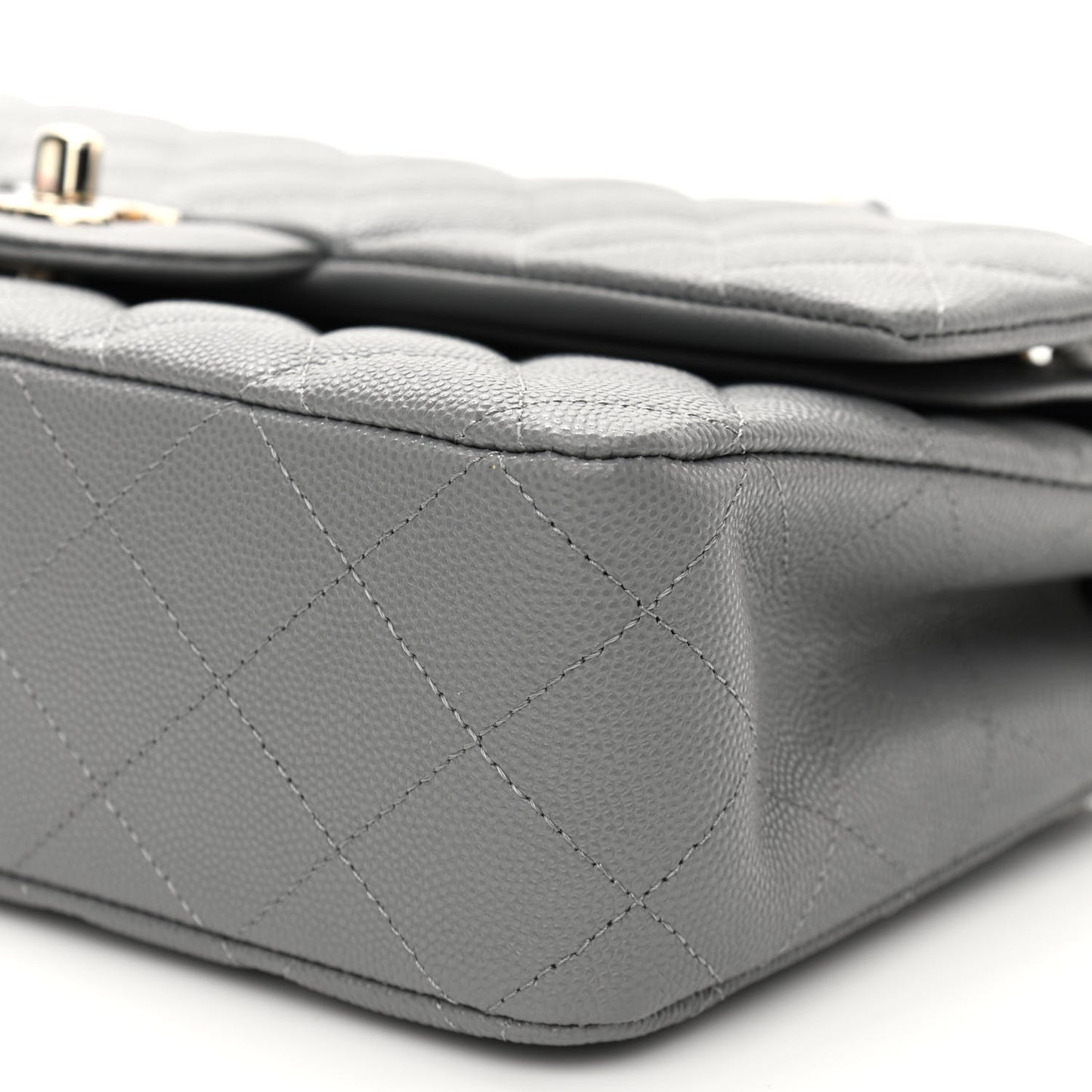 Caviar Quilted Medium Double Flap Grey