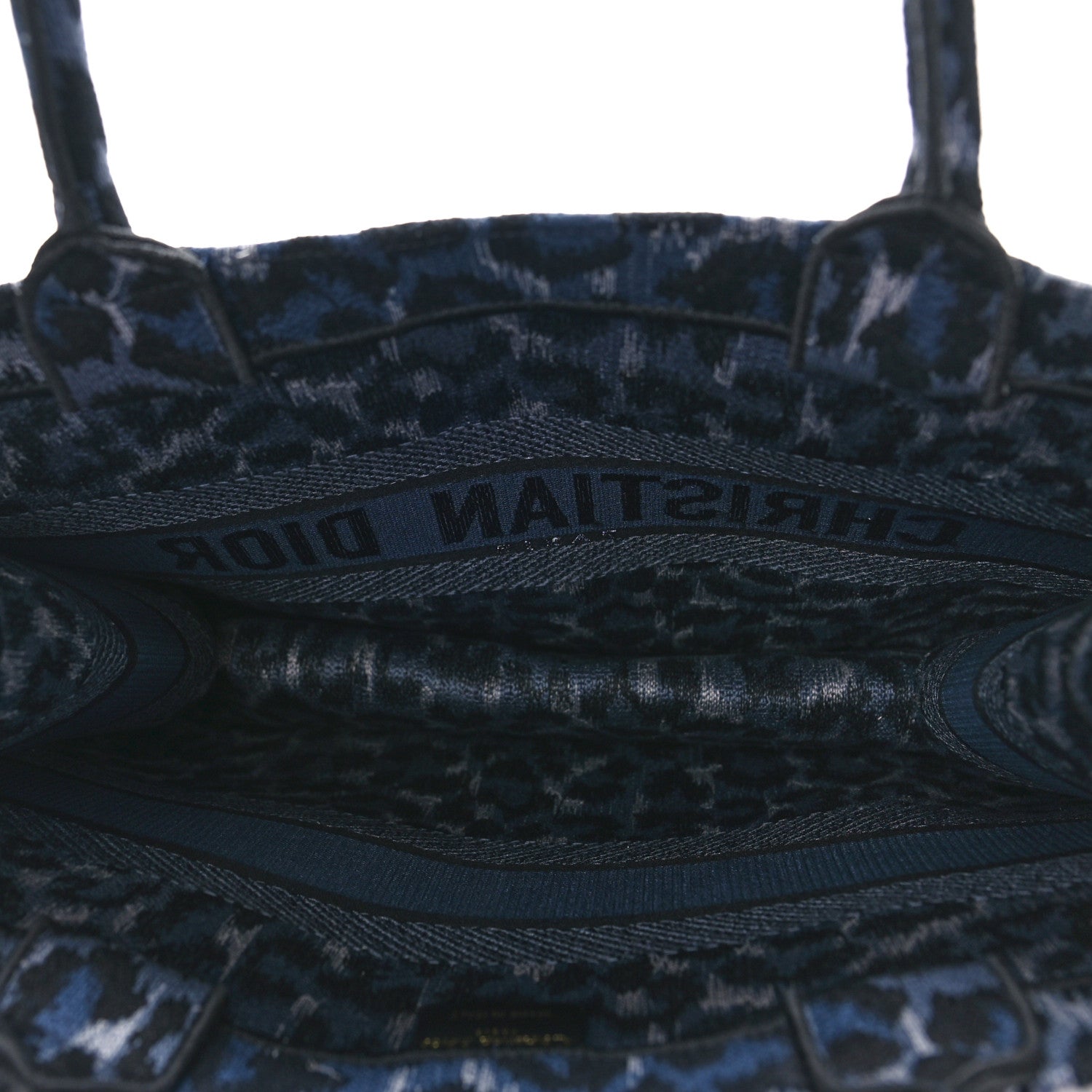 Christian Dior Canvas Mizza Embroidered Medium Leopard Book Tote Blue 5 of 9