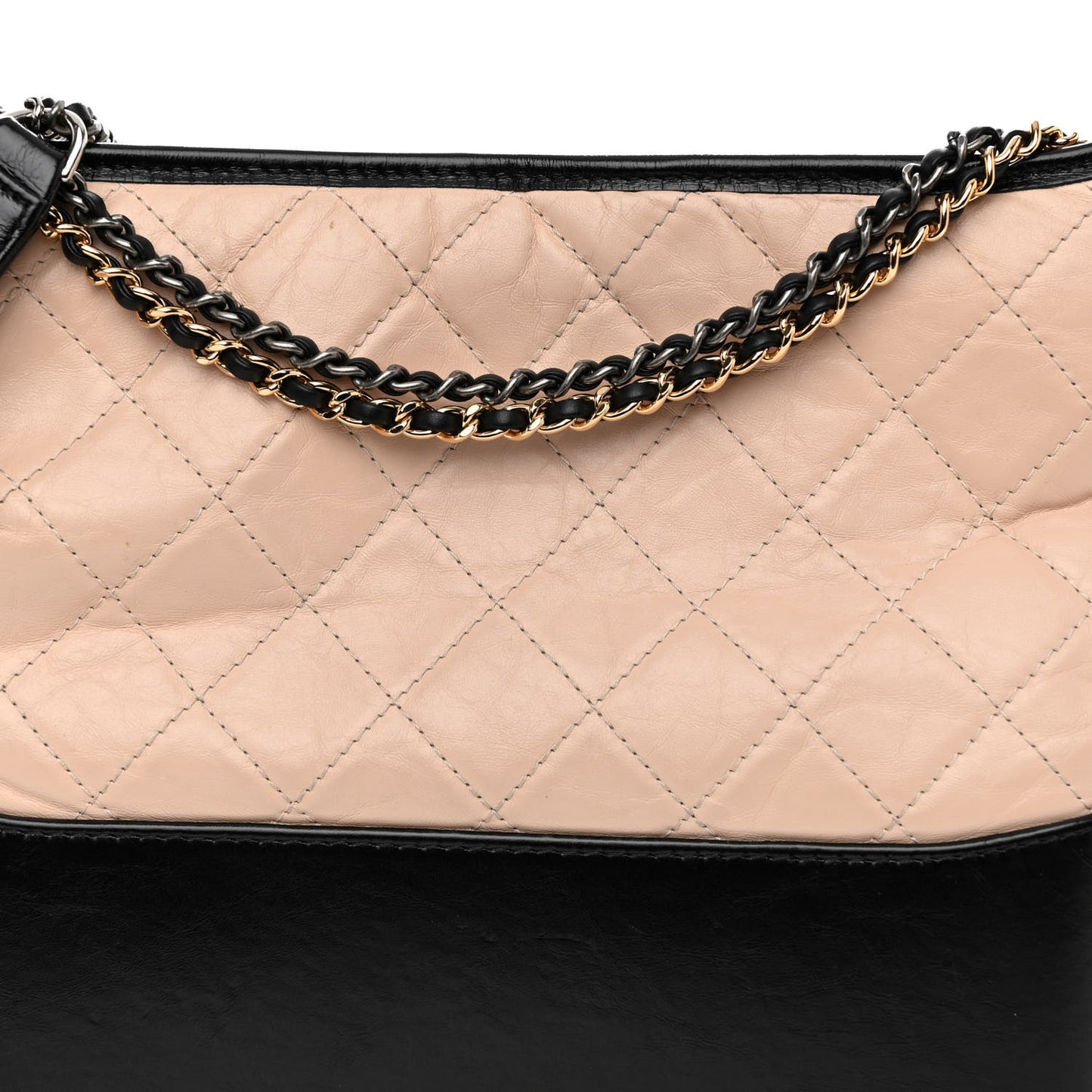 Aged Calfskin Quilted Medium Gabrielle Hobo Beige Black