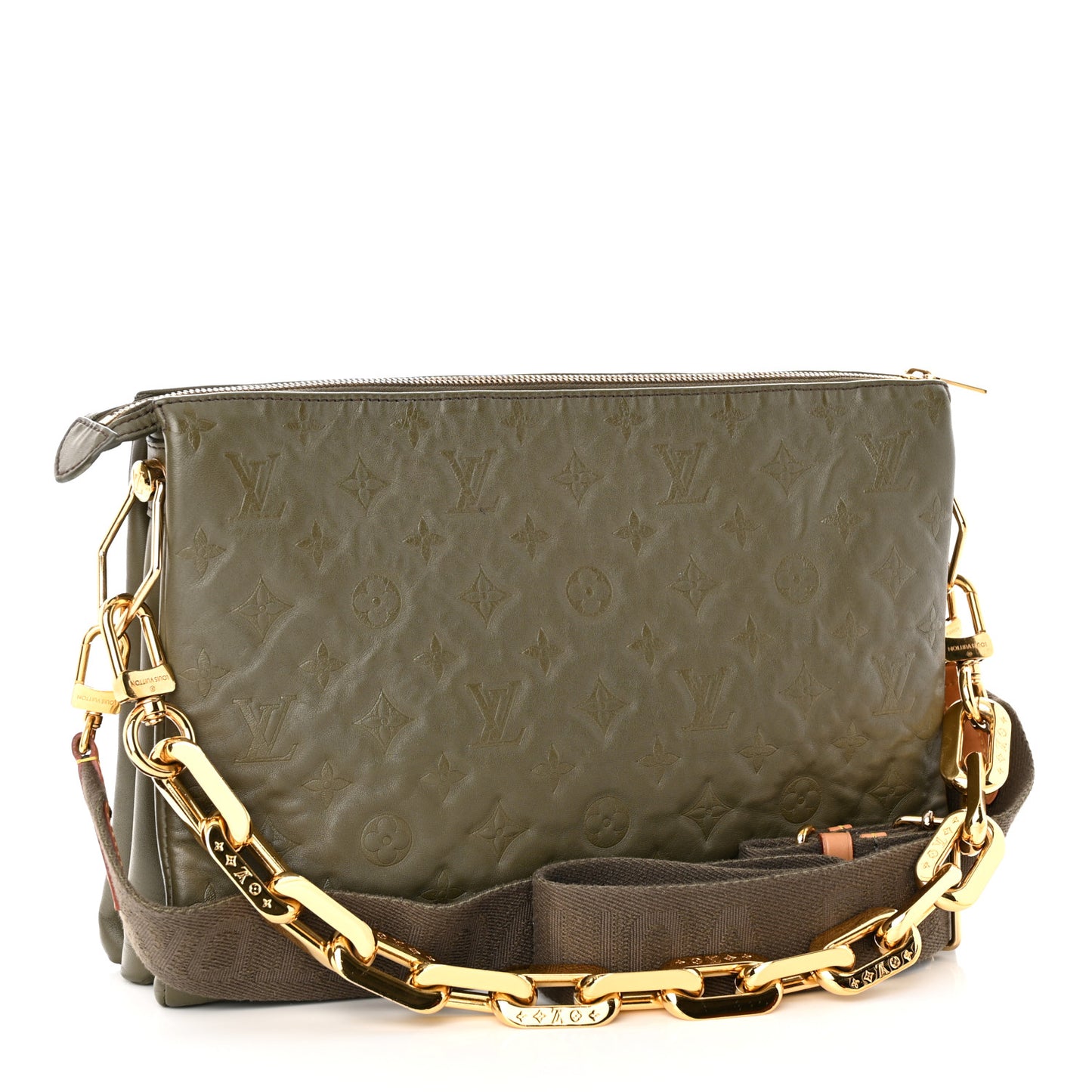 Lambskin Embossed Monogram Coussin MM Khaki