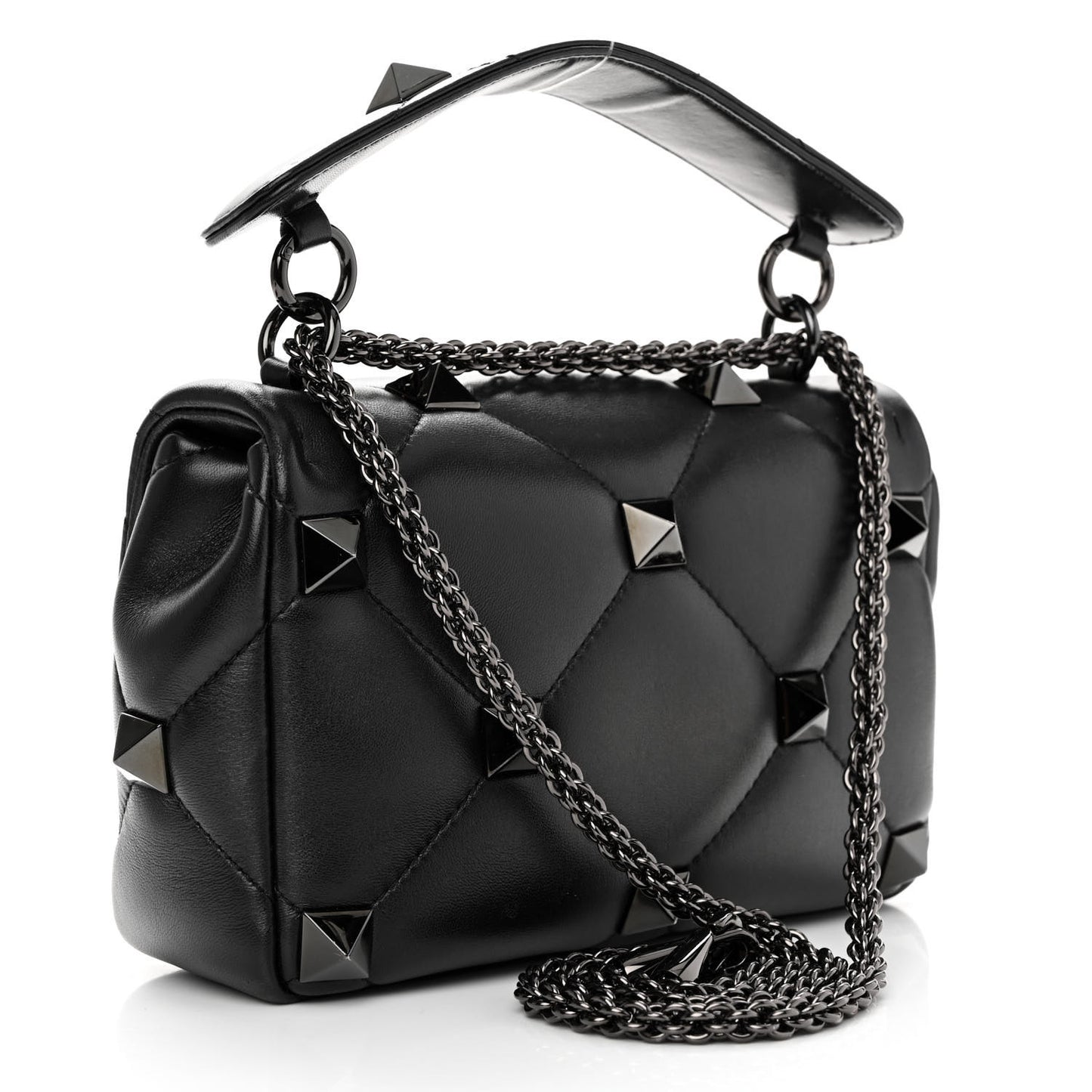 Nappa Monochrome Medium Roman Stud Shoulder Bag Black