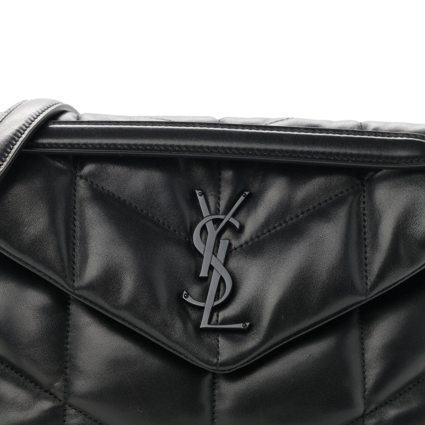 Lambskin Quilted Small Loulou Puffer Monogram Chain Satchel Black