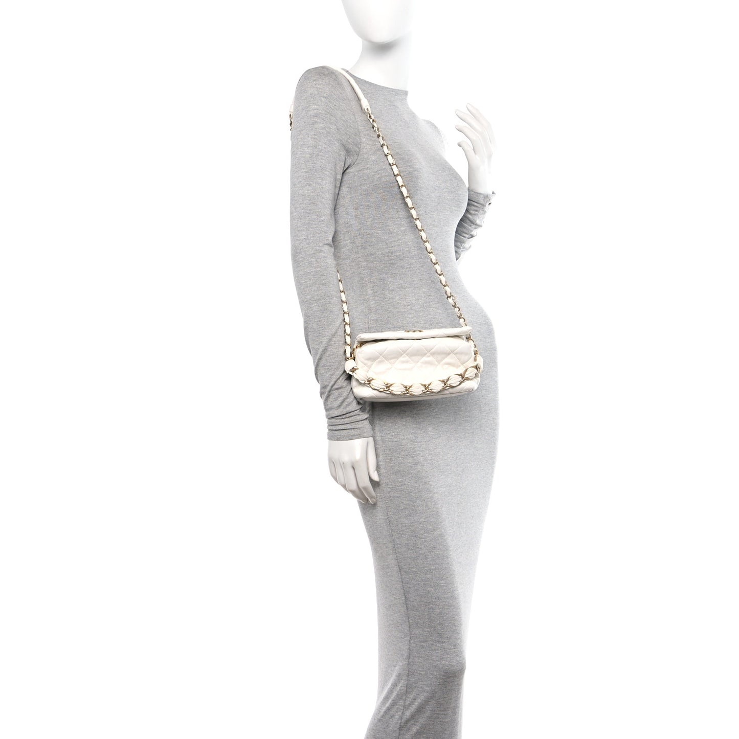 Crumpled Lambskin Quilted Small CC Links Shoulder Bag White