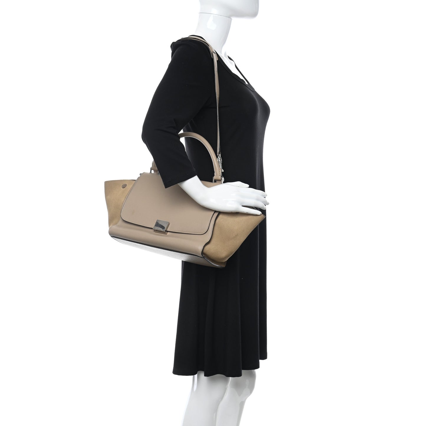 Drummed Calfskin Suede Small Trapeze Dune