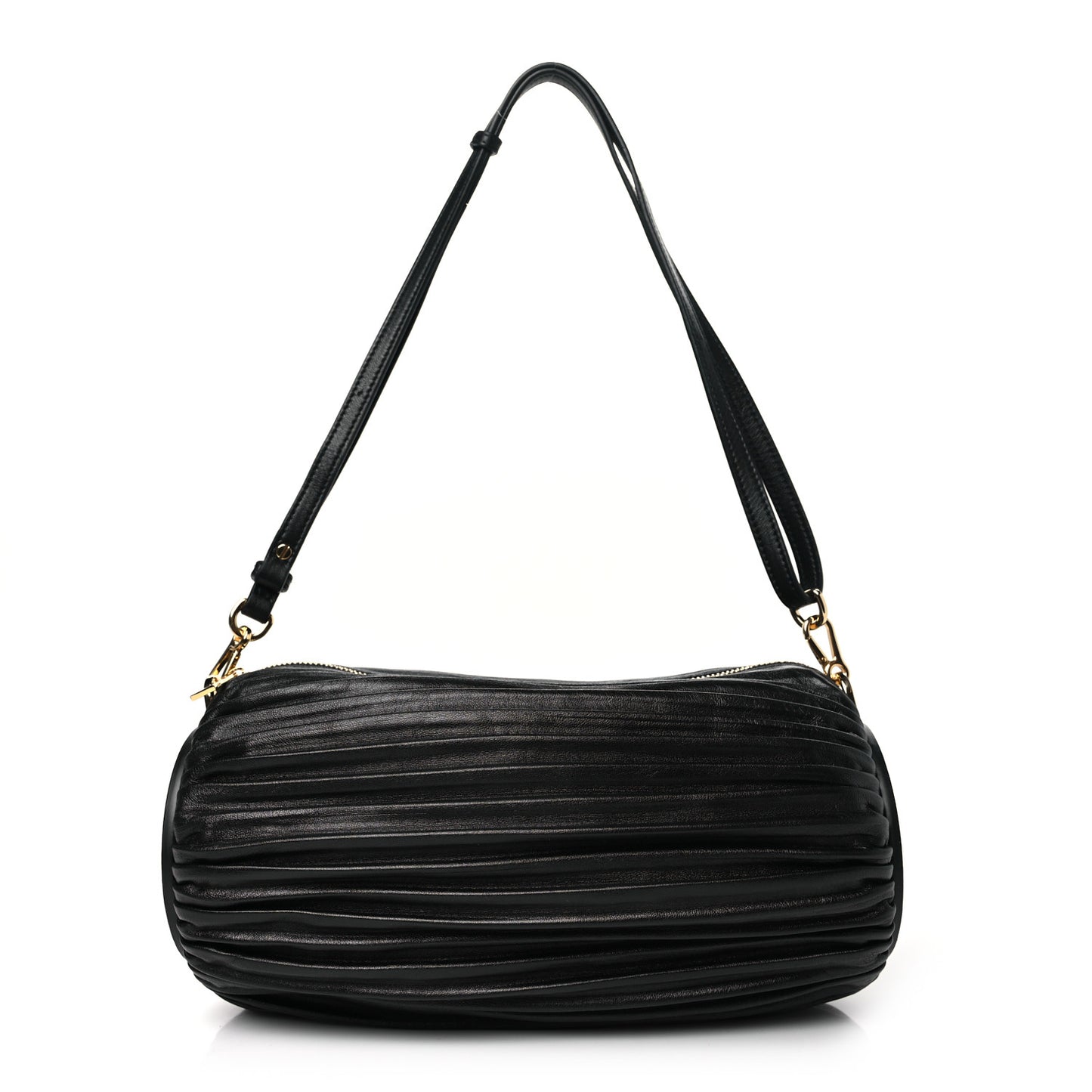 Lambskin Pleated Bracelet Pouch Shoulder Bag Black