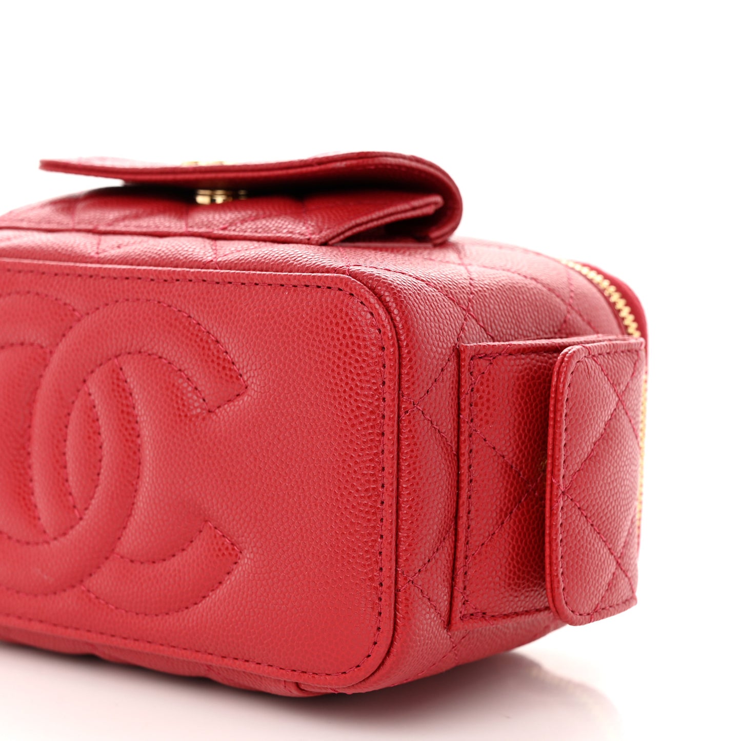 Caviar Quilted Polly Pocket East West Top Vanity With Chain Red