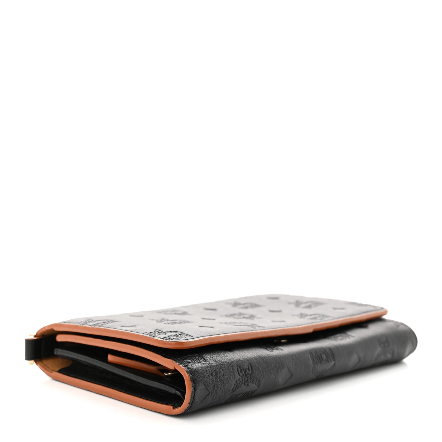 Calfskin Ottomar Klara Tri Fold Phone Wallet On Strap Black
