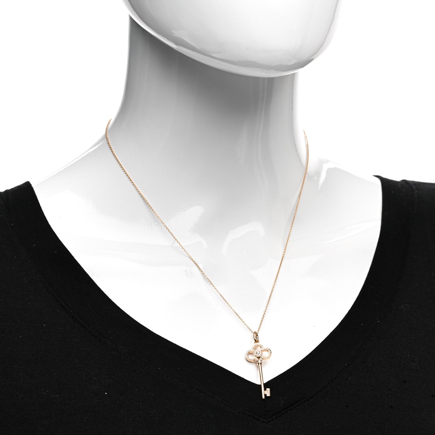 18K Rose Gold Diamond Crown Key Pendant Necklace