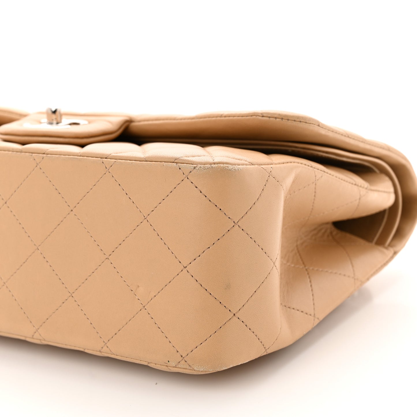 Lambskin Quilted Jumbo Double Flap Beige Clair
