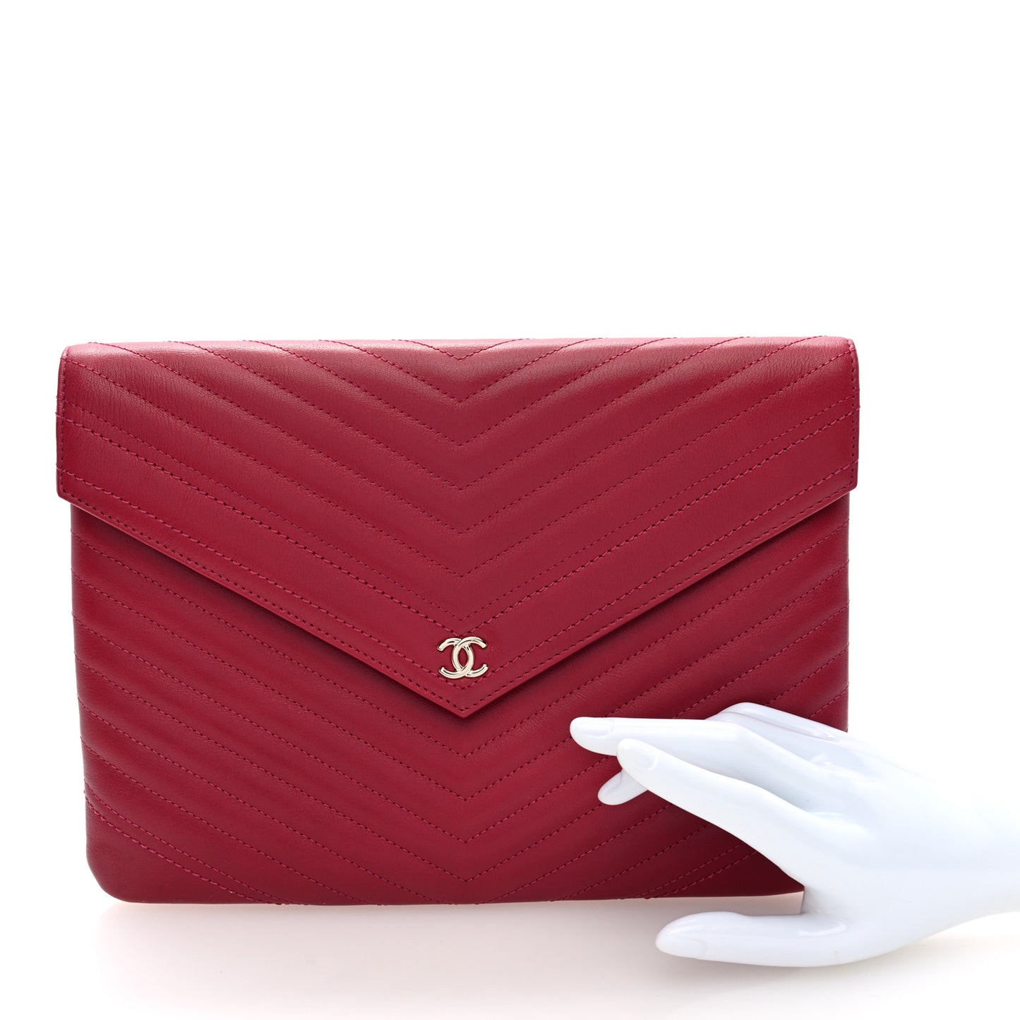 Calfskin Chevron Quilted Small Envelope Clutch Dark Pink
