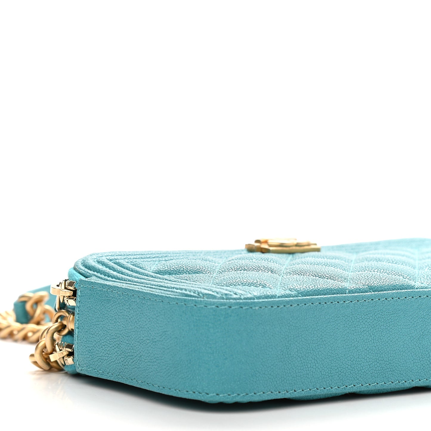 Caviar Quilted Small Boy Clutch With Chain Turquoise