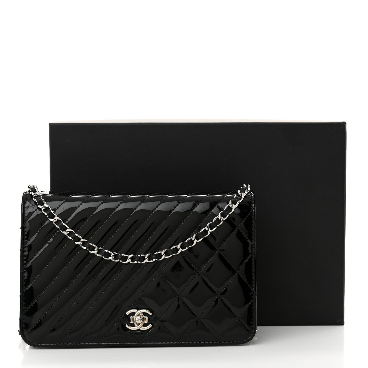 Patent Quilted Coco Boy Wallet On Chain WOC Black
