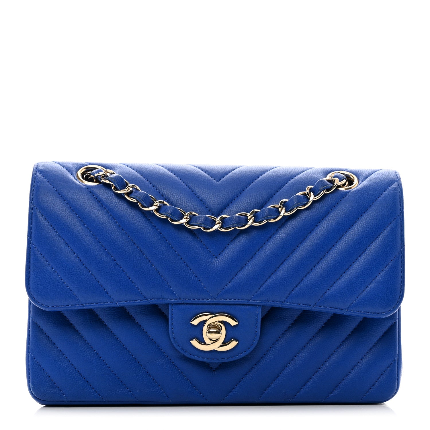 Chanel Caviar Chevron Quilted Small Double Flap Blue 1 of 13