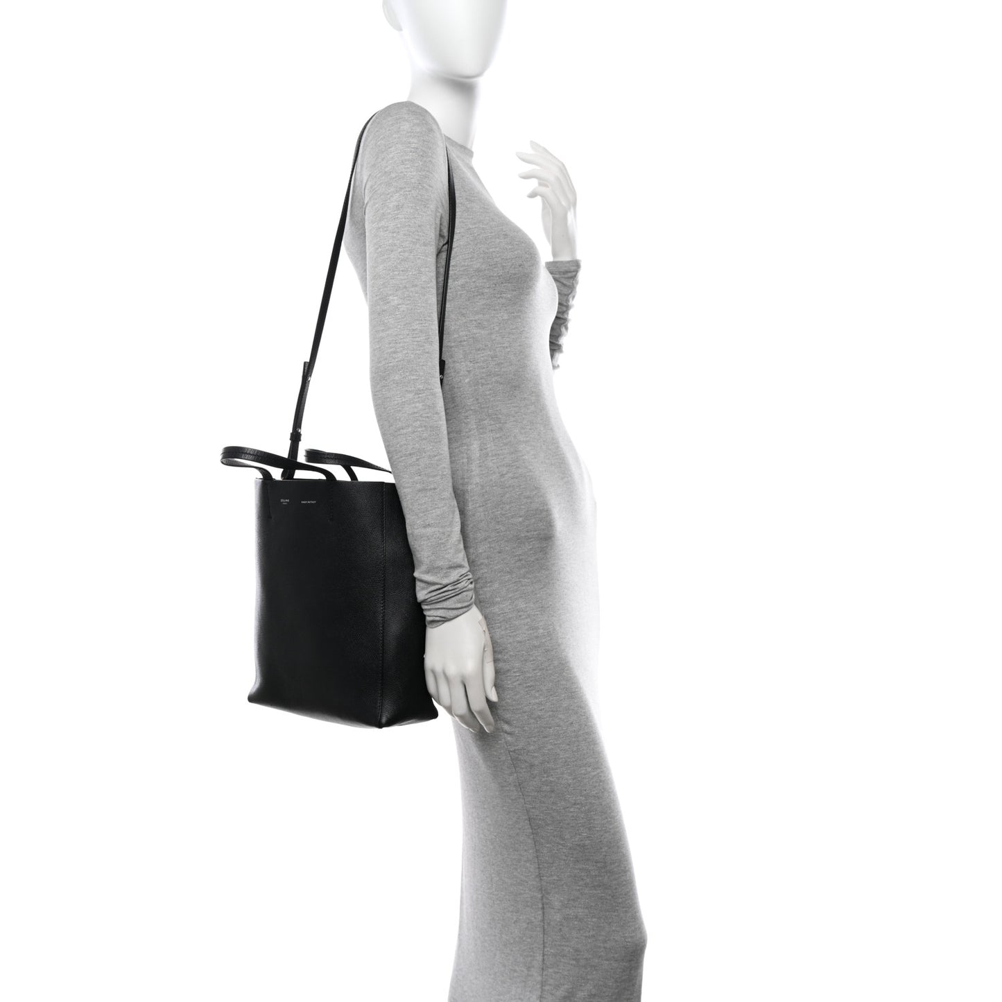 Grained Calfskin Small Vertical Cabas Black