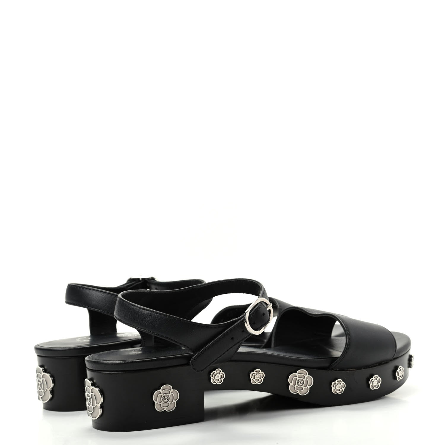 Chanel Calfskin Camellia Platform Sandals 39 Black 4 of 10