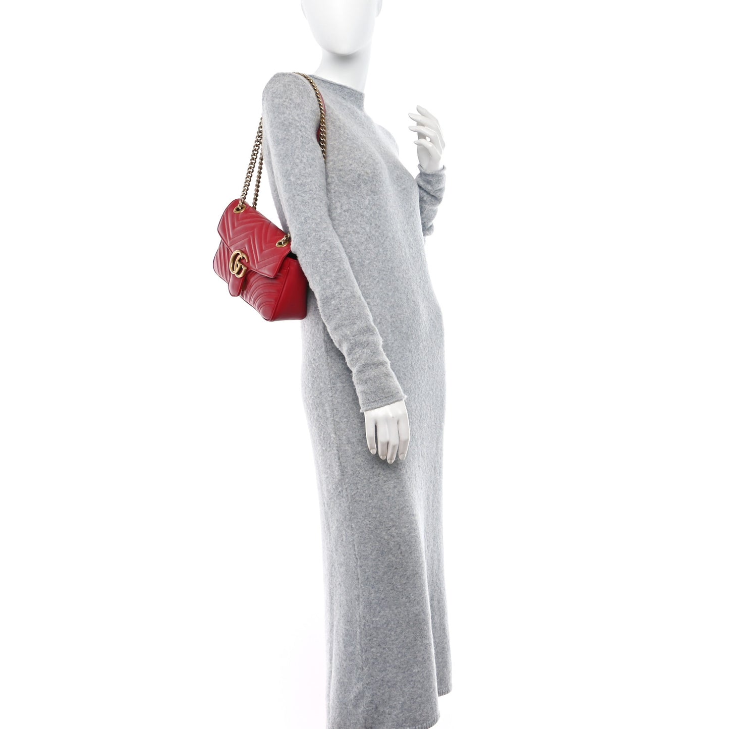 Calfskin Matelasse Small GG Marmont Shoulder Bag Hibiscus Red