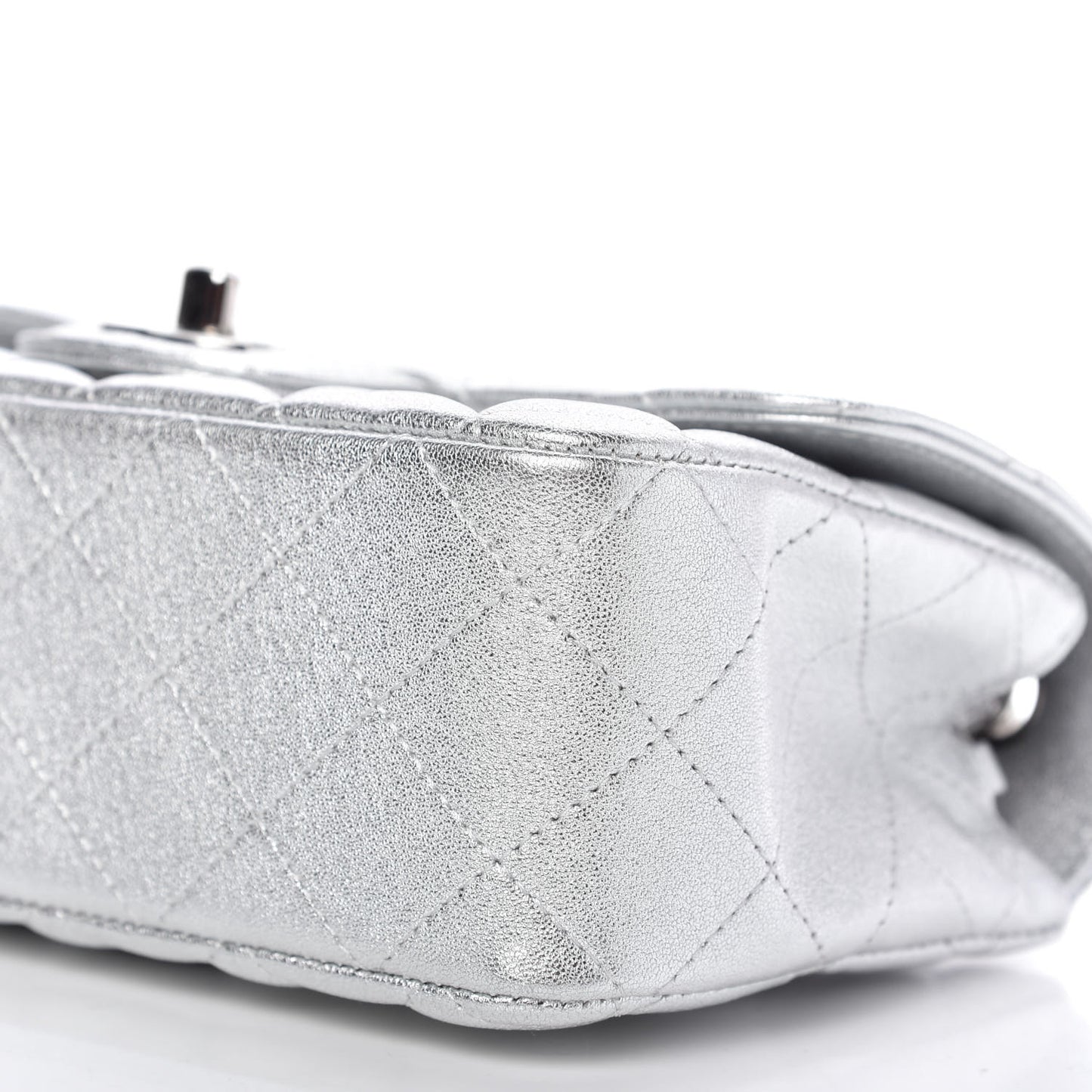 Metallic Lambskin Quilted Mini Rectangular Flap Silver