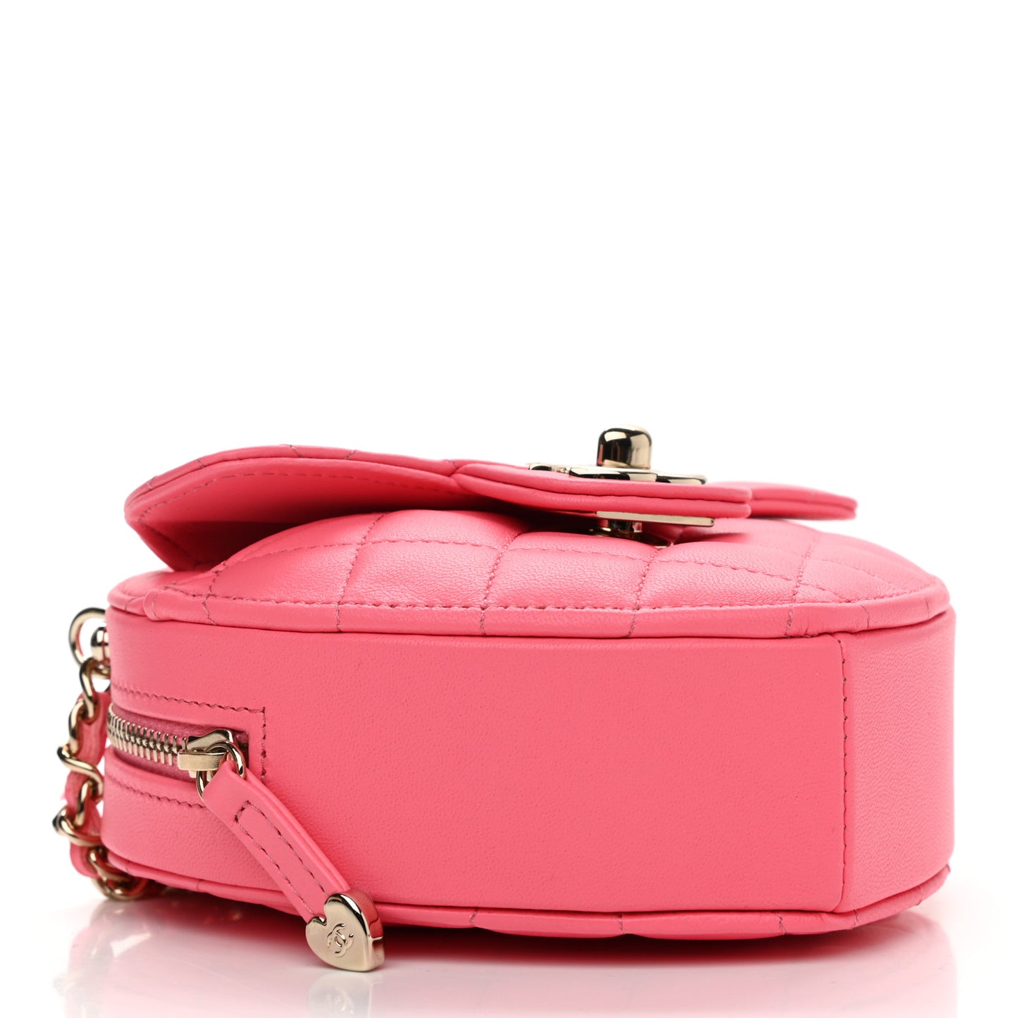 Lambskin Quilted CC In Love Heart Clutch With Chain Pink