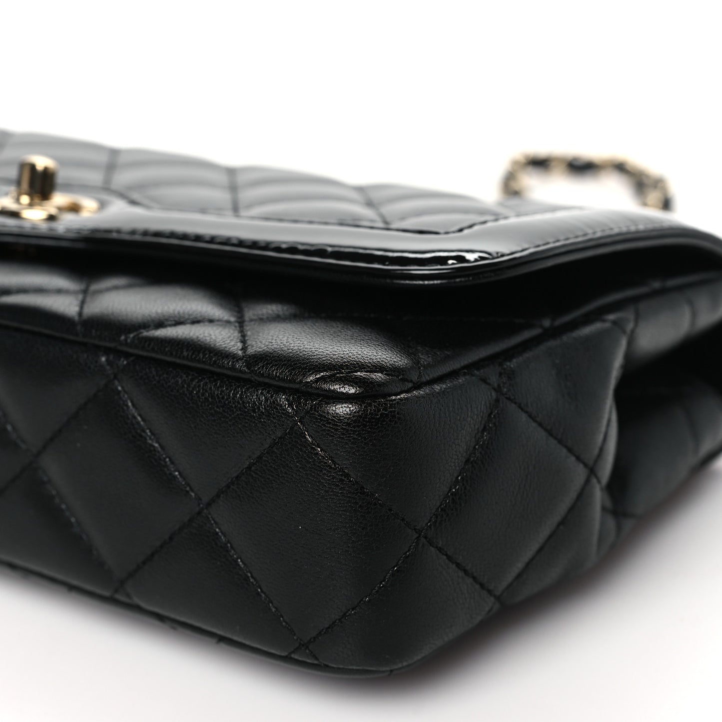 Lambskin Patent Calfskin Quilted Small Flap Bag Black