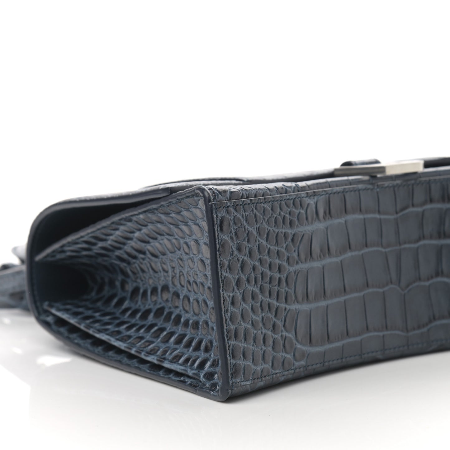 Shiny Calfskin Crocodile Embossed Medium Hourglass Top Handle Bag Denim Blue