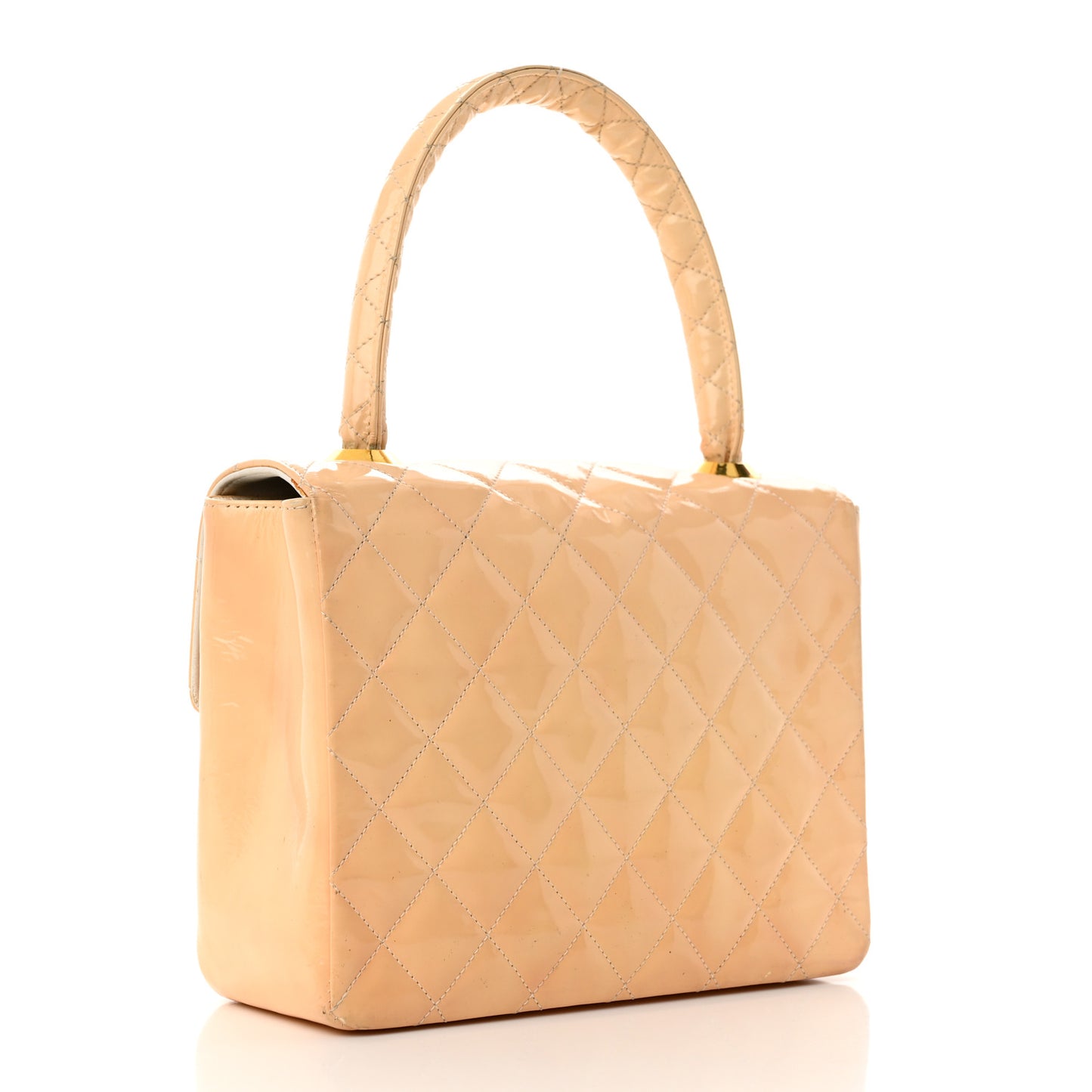 Patent Quilted Top Handle Single Flap Light Beige