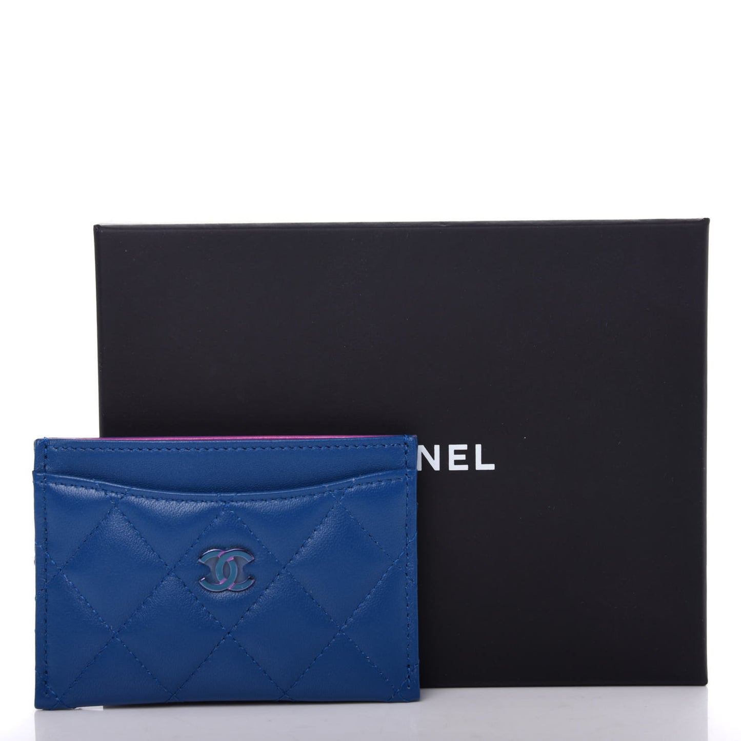 Lambskin Quilted Card Holder Blue Pink