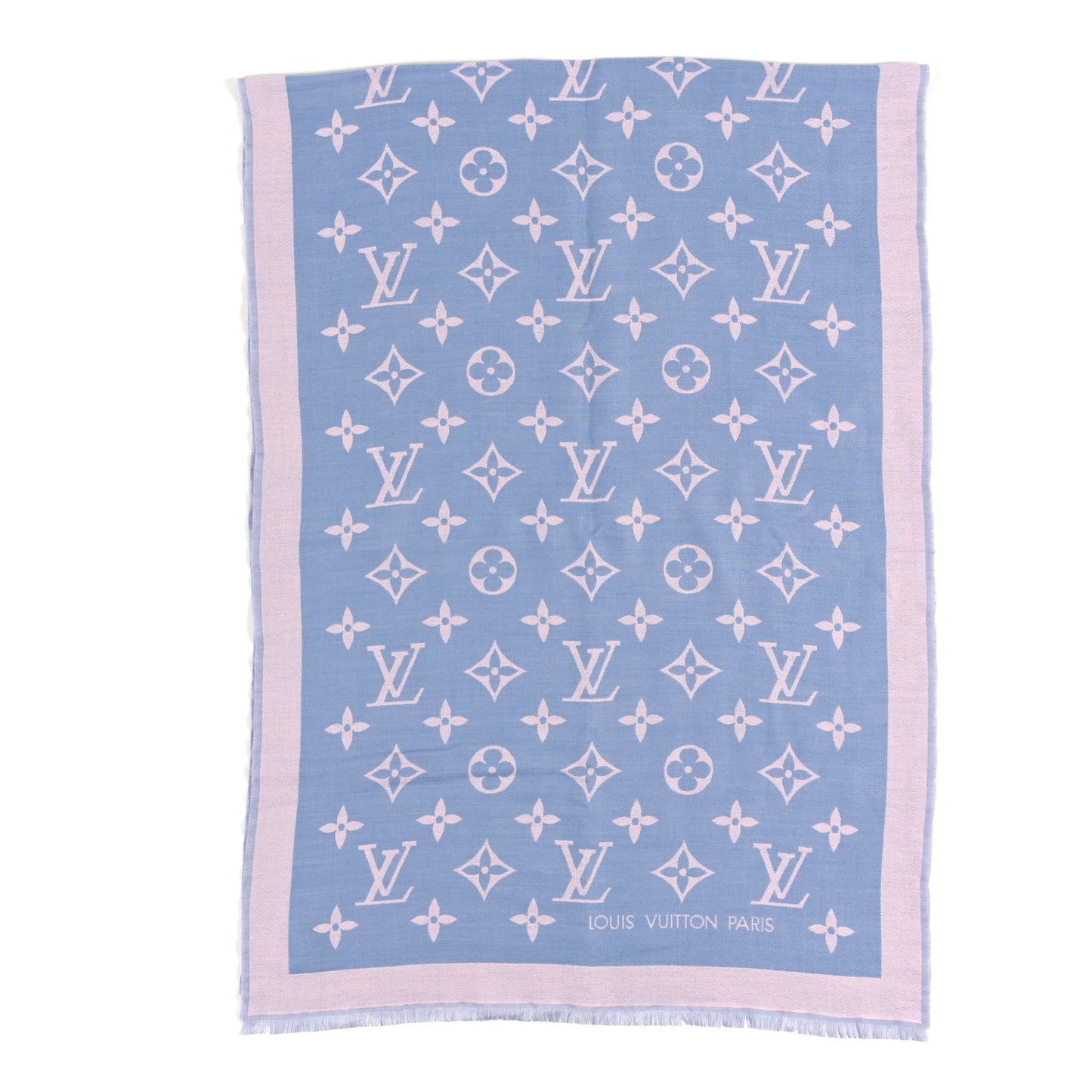 Silk Wool Monogram Miss LV Stole Blue Clair