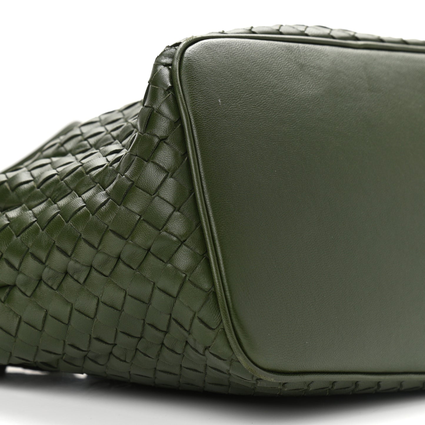 Nappa Intrecciato Drawstring Bucket Bag Moss