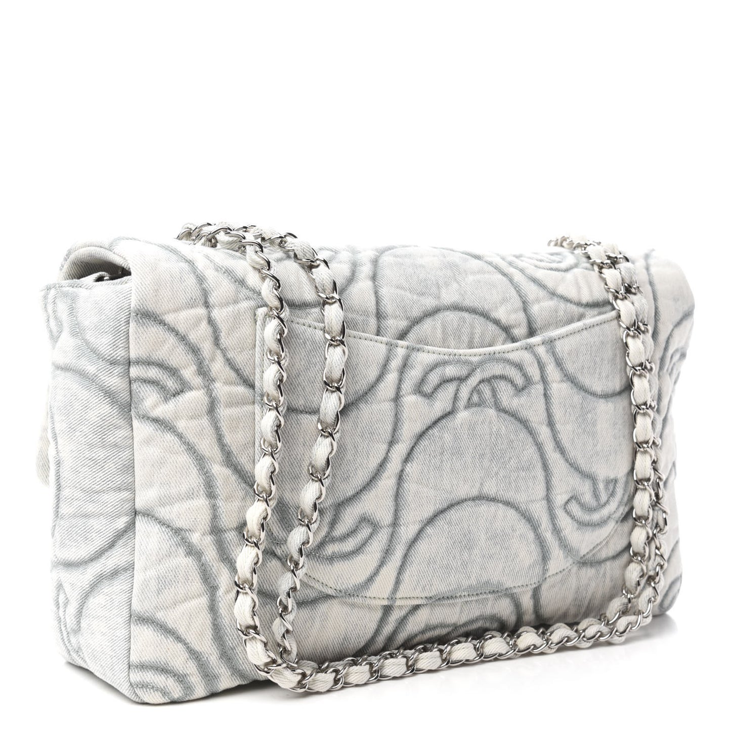 Denim Embossed CC Logo Print Jumbo Single Flap Blue