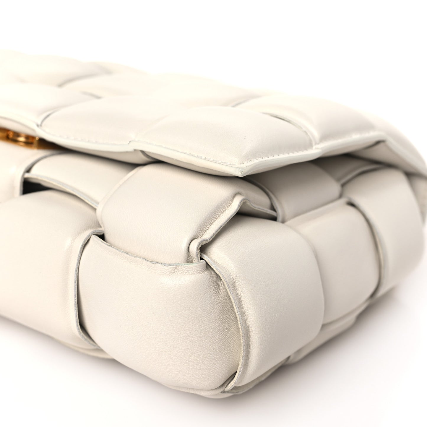 Lambskin Maxi Intreccio Padded Chain Cassette Crossbody Bag White