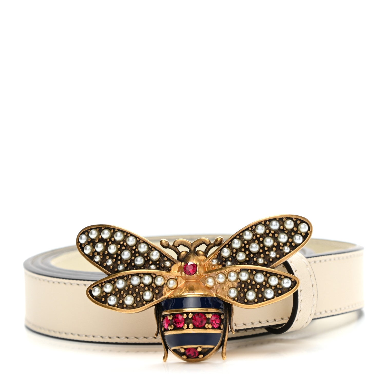 Gucci Calfskin Queen Margaret Bee Belt 80 32 White 1 of 6