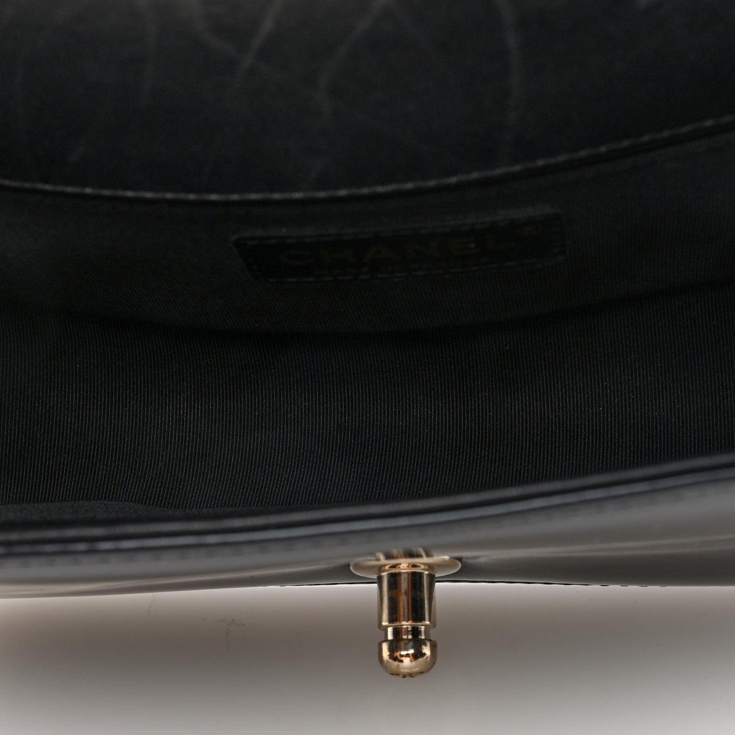 Iridescent Glazed Calfskin Quilted Small Boy Flap Black