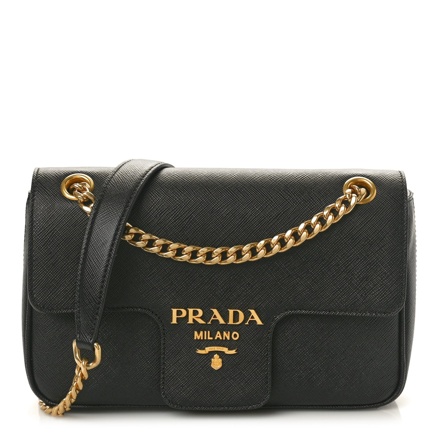 Saffiano Flap Shoulder Bag Black