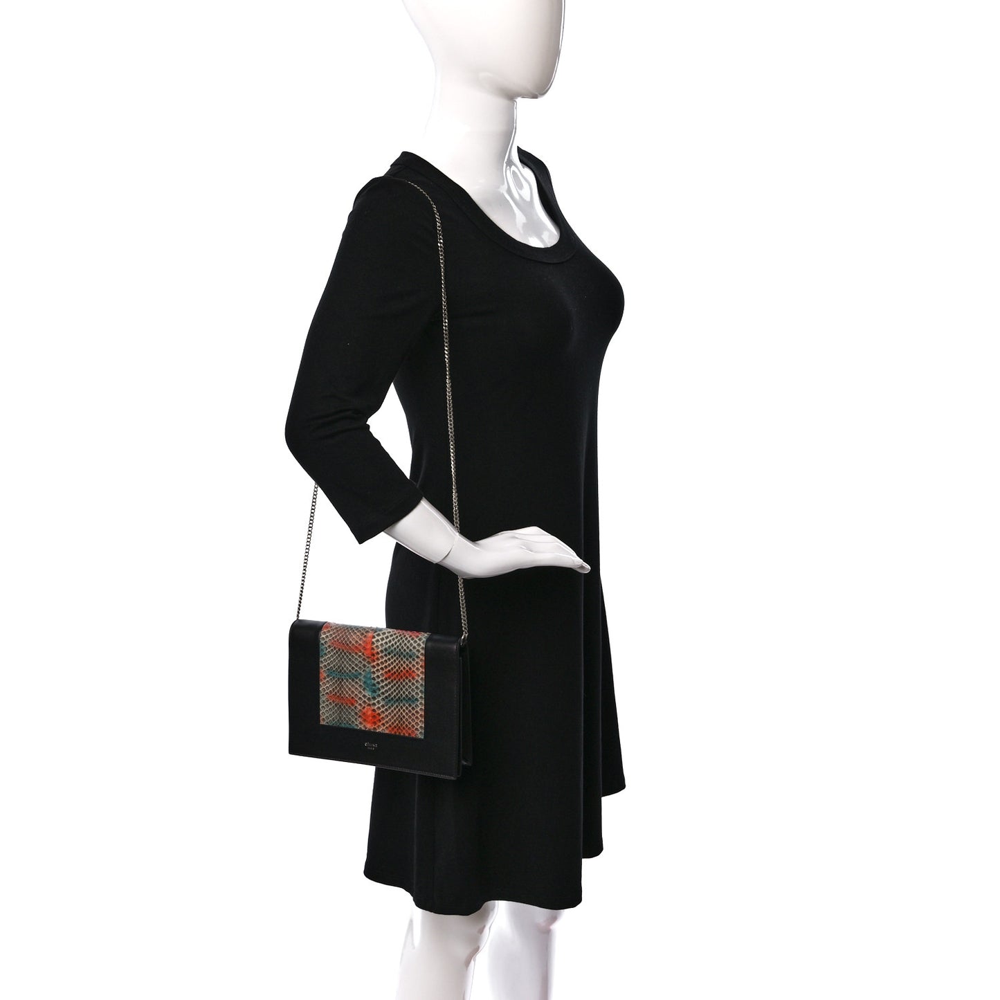 Snakeskin Smooth Lambskin Frame Evening Chain Clutch Black Multicolor